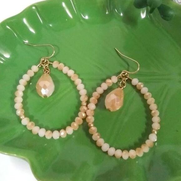 Warm Sand Beaded Teardrop Earrings - Picture 2 of 4